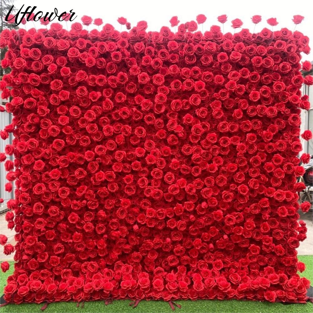 Wedding Backdrop Curtain - Uflower Red Rose 5D Cloth Flower