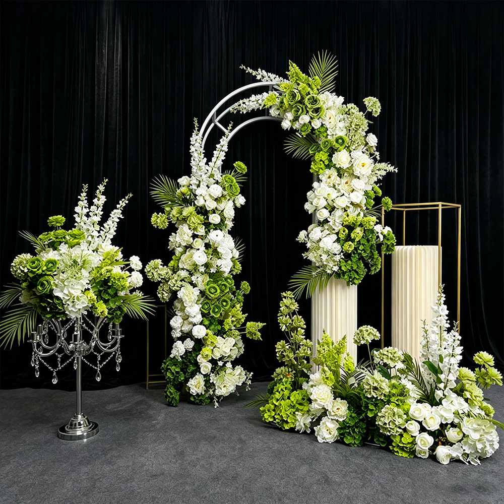 Wedding Arch Flower - Luxury White Green Arrangement Wedding Backdrop