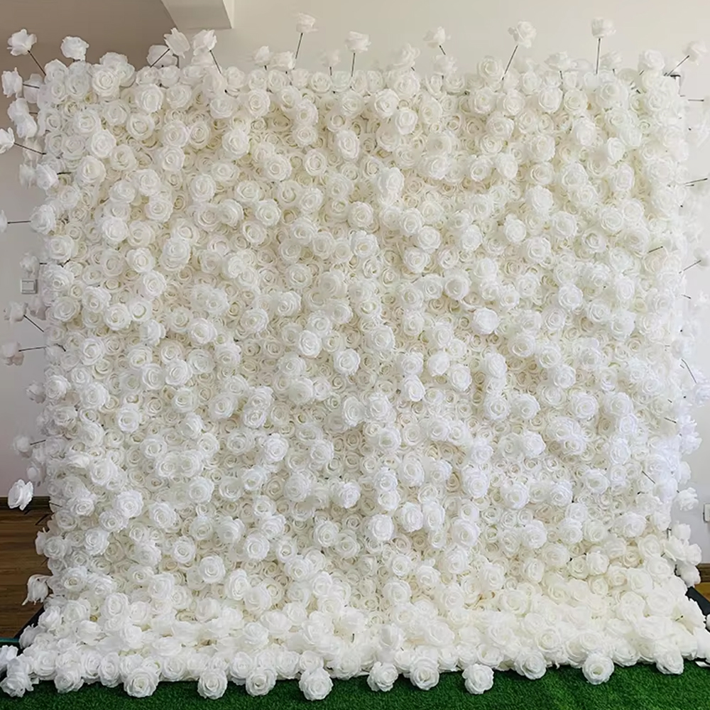 Wedding Backdrop Curtain - Uflower 3D White Rose Cloth Curtain