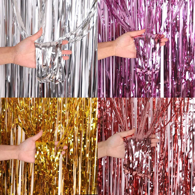 Wedding Backdrop Curtain - 1*2M Party Backdrop Metallic Foil Fringe