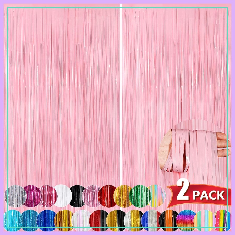 Wedding Backdrop Curtain - Metallic Tinsel Foil Fringe Curtains, 2