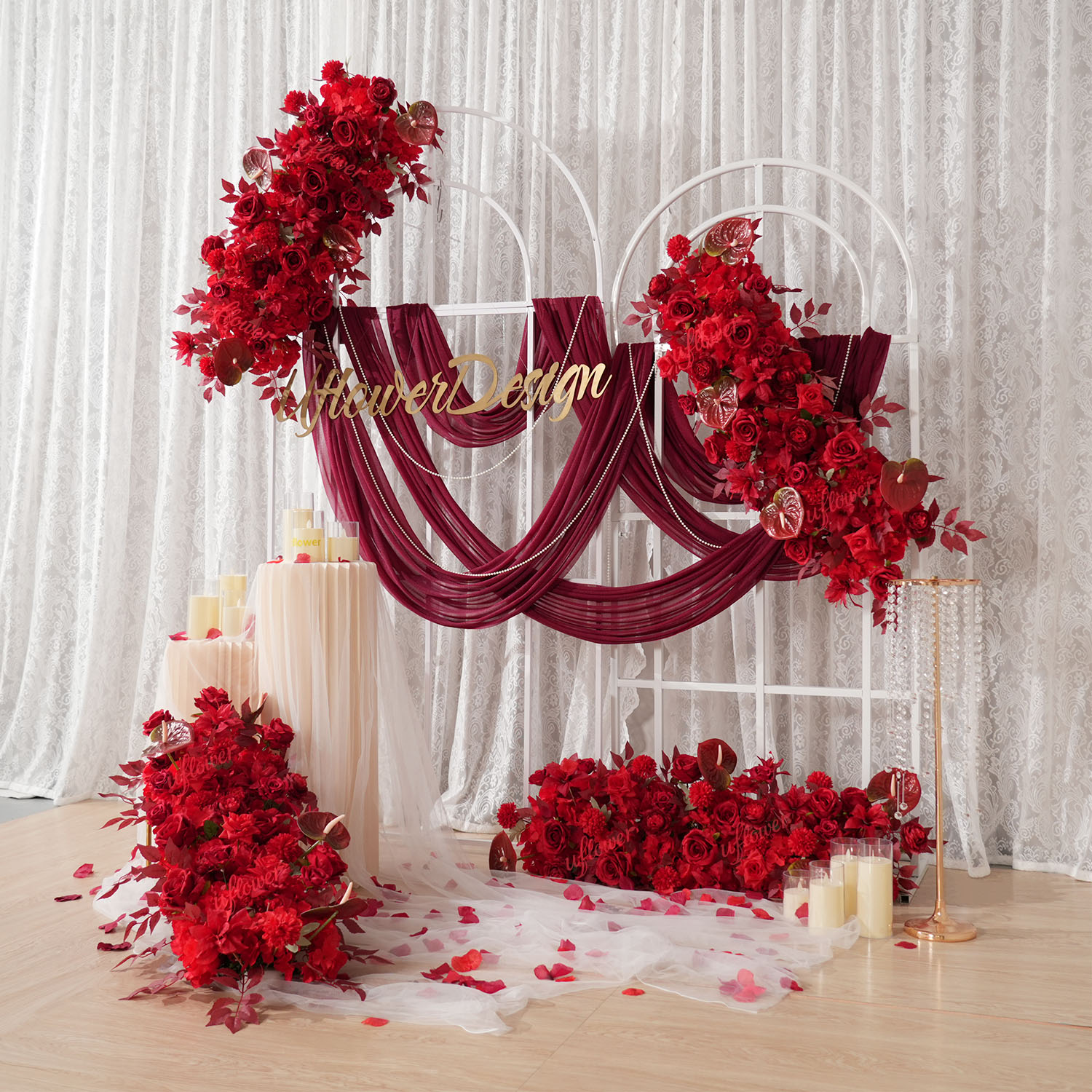 Uflower Red Flower Row Wedding - đánh giá và giá Wedding Arch Flower