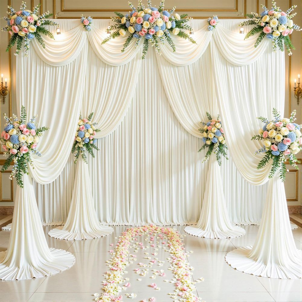 Ivory Wrinkled-Free Backdrop C - đánh giá và giá Wedding Backdrop Curtain