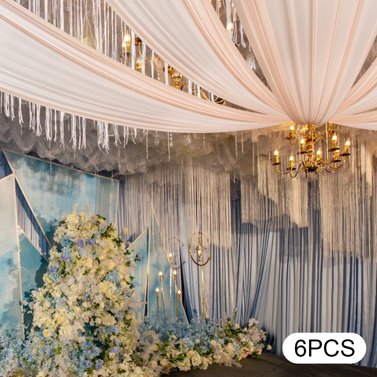 Light Pink Ceiling Drapes 100D - đánh giá và giá Wedding Backdrop Curtain