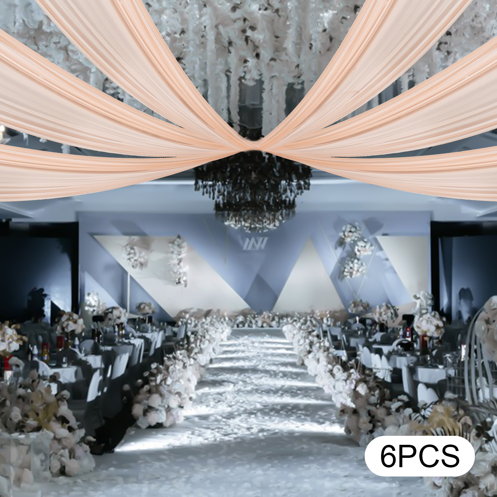 Light Pink Ceiling Drapes 100D - đánh giá và giá Wedding Backdrop Curtain