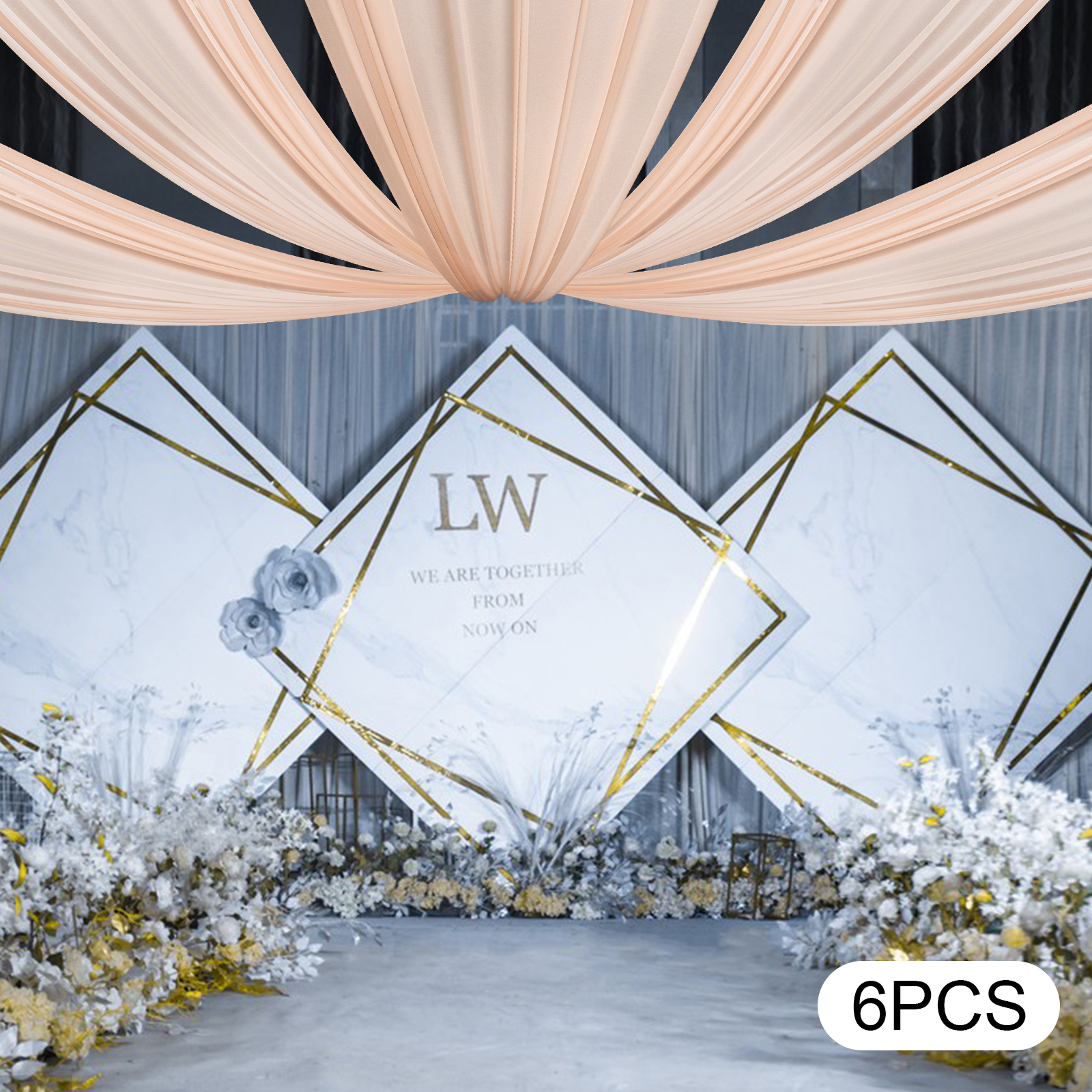 Light Pink Ceiling Drapes 100D - đánh giá và giá Wedding Backdrop Curtain