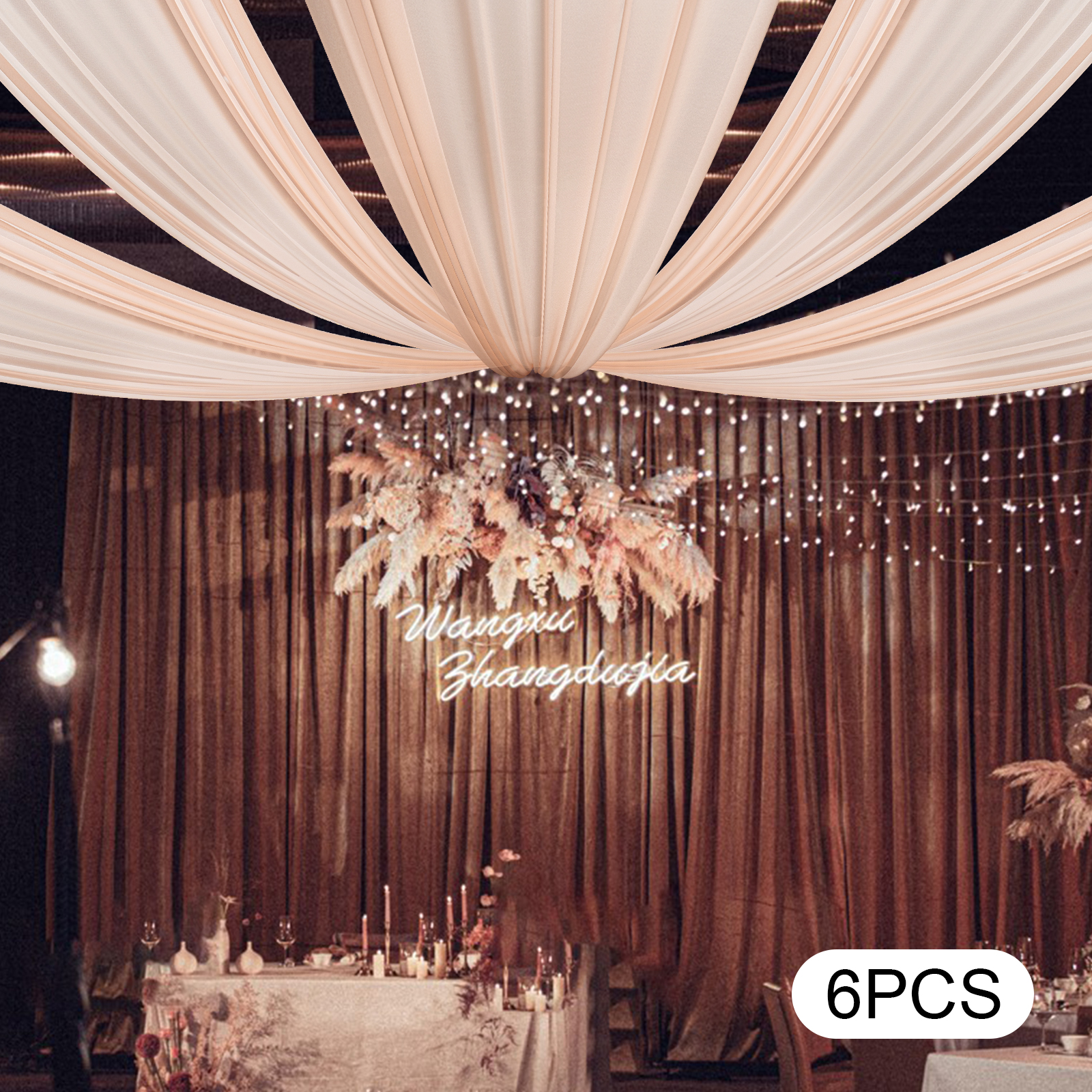 Light Pink Ceiling Drapes 100D - đánh giá và giá Wedding Backdrop Curtain