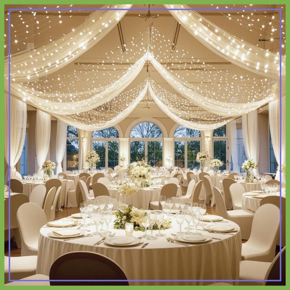 Ivory Ceiling Drapes with Ligh - đánh giá và giá Wedding Backdrop Curtain
