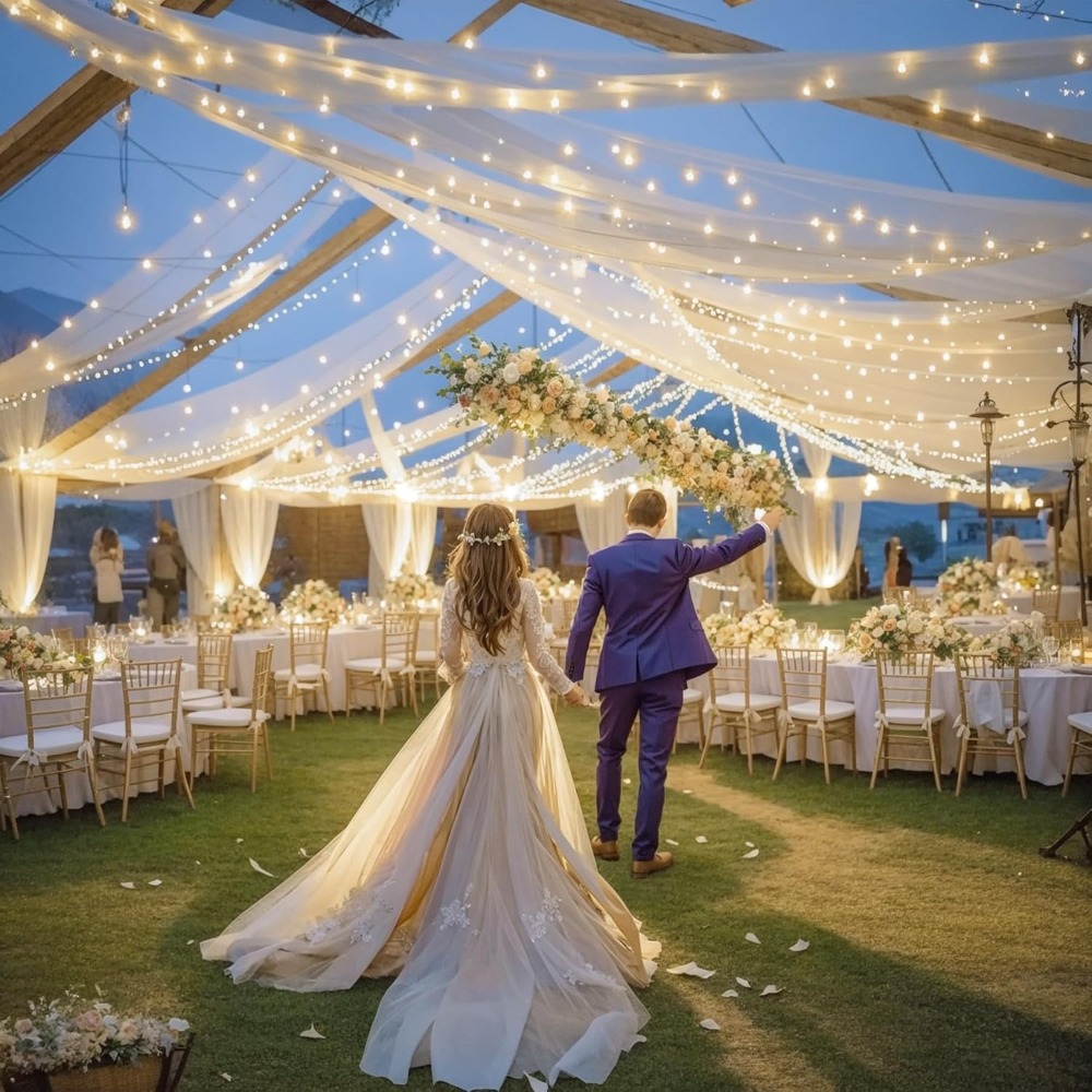 Ivory Ceiling Drapes with Ligh - đánh giá và giá Wedding Backdrop Curtain
